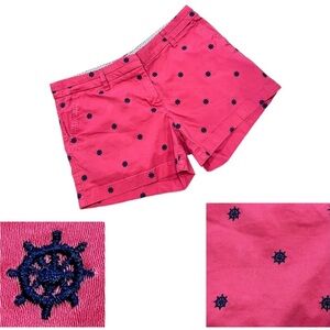 British Khaki Pink‎ Nautical Embroidered Preppy Boat Shorts Size 6 NEW
